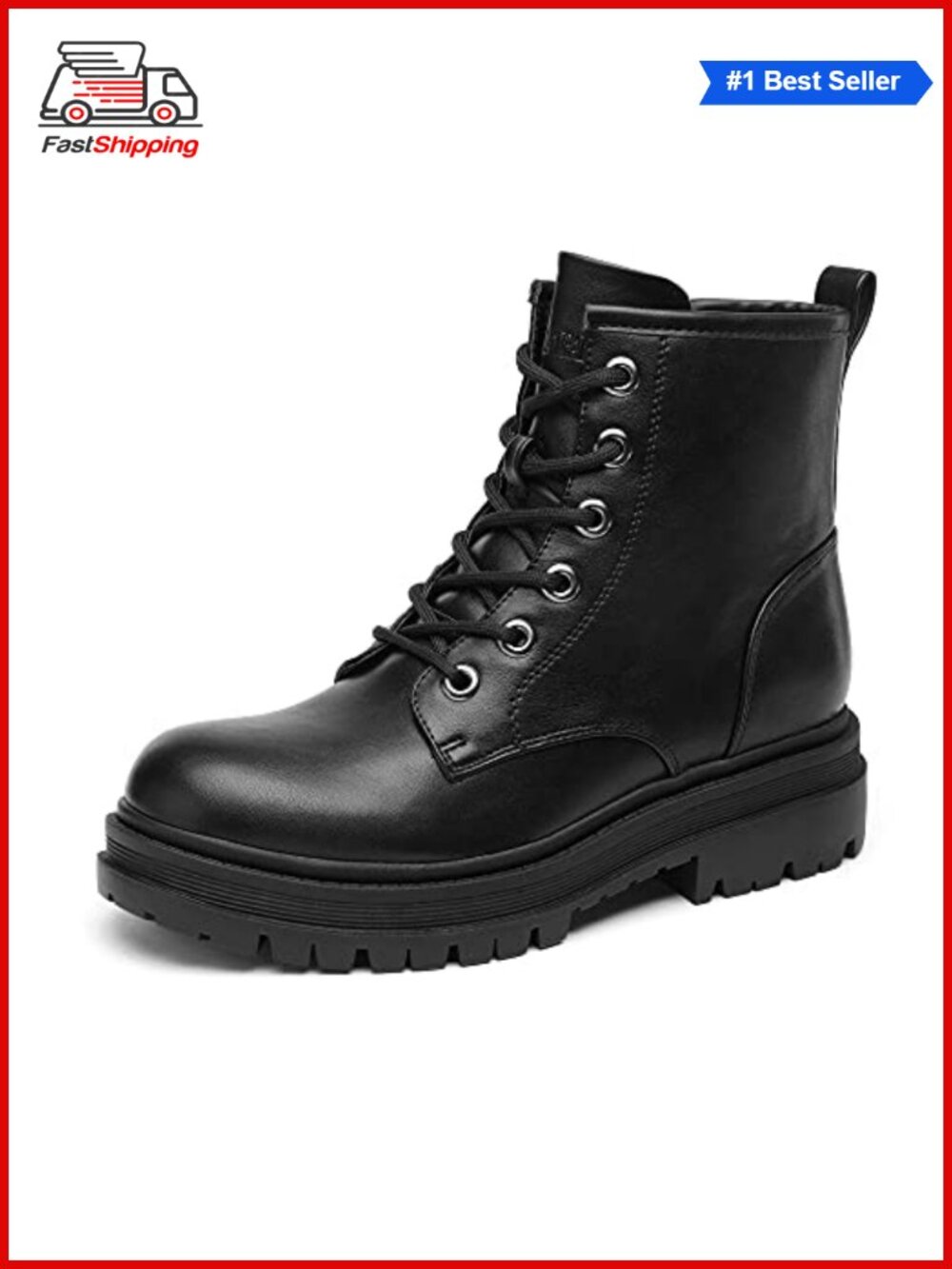 ✨ DREAM PAIRS Women's Faux Leather Lace-up Combat Ankle Boots